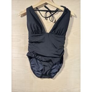 Trina Turk Black One Piece Swimsuit Size 10 Ruched Resort Swim Designer Beach